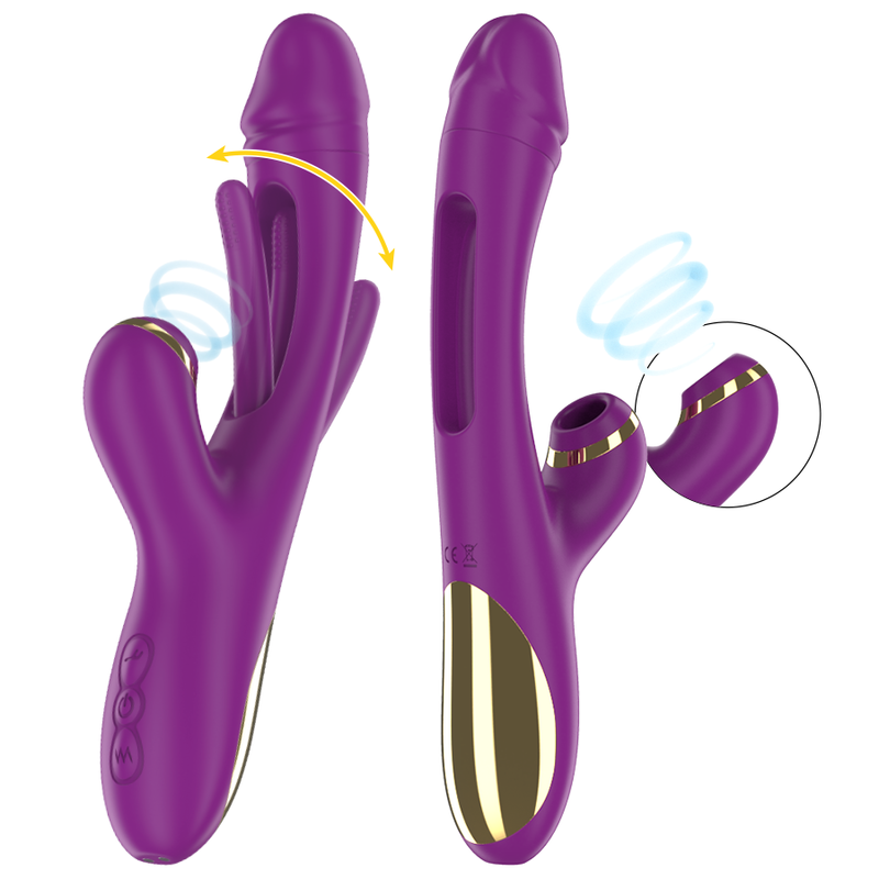 VIBRADOR MULTIFUNCIÓN RECARGABLE 7 VIBRACIONES CON LENGUA OSCILANTE Y SUCCIONADOR MORADO