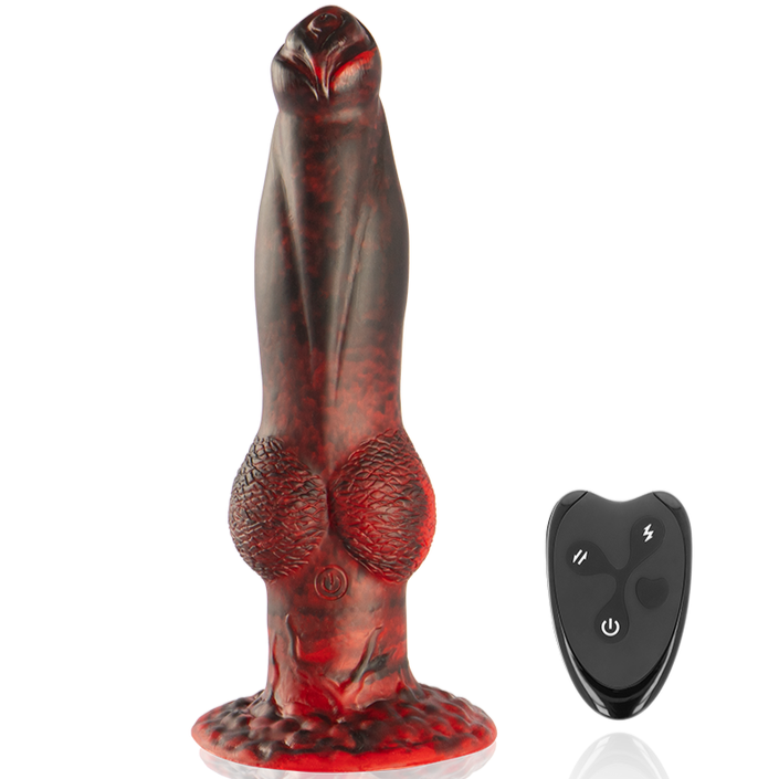 DILDO TITAN EN LLAMAS RECARGABLE CONTROL REMOTO