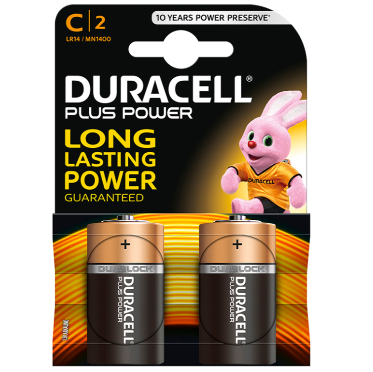 DURACELL - PLUS POWER PILA ALCALINA C LR14 BLISTER 2 UNIDADES